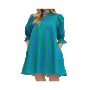 NEW STYLE USA striped puff sleeve mini dress in green